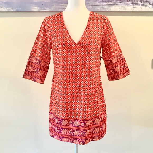 Old Navy Geometric Red 3/4 Sleeve Shift Dress - Picture 2 of 8